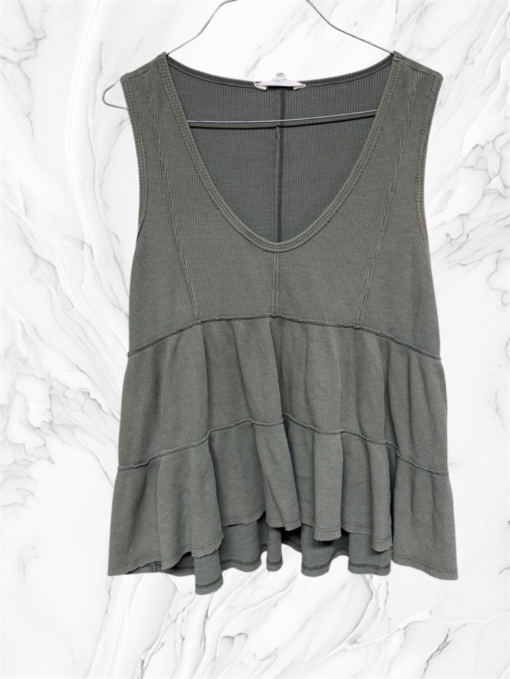 Lucky Brand Olive Green Waffle Knit Tiered Tank medium